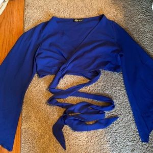 Blue tie crop top